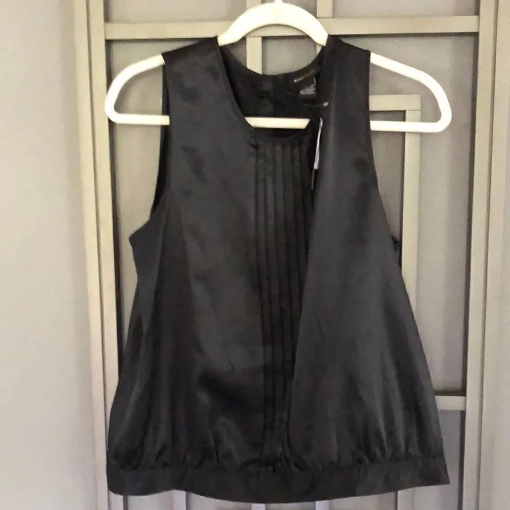 NWT BCBG Black satin sleeveless blouse. Size L